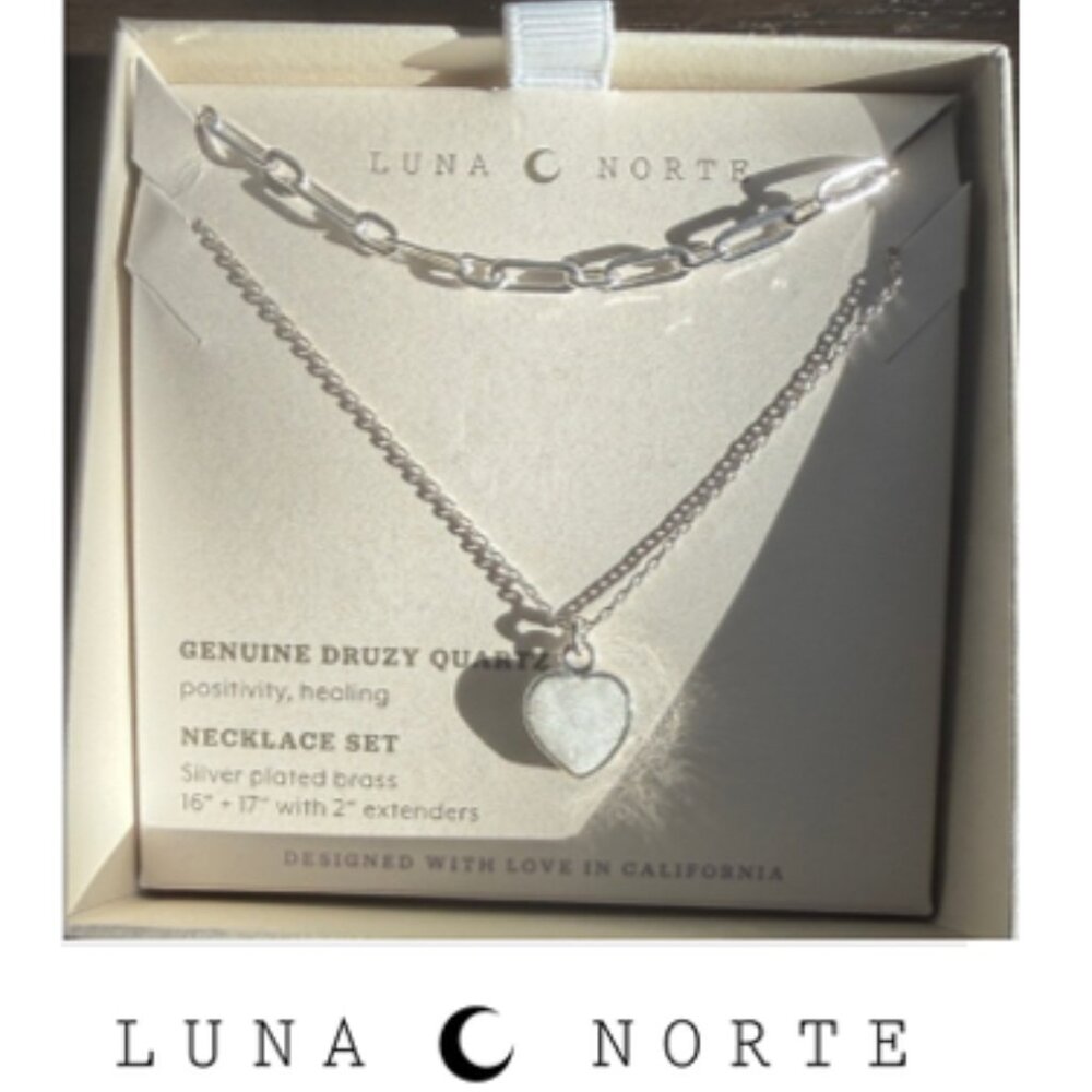 LUNA NORTE GENUINE DRUZY QUARTZ NECKLACE SET (NWT)